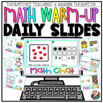 Preview of Daily Math Warm-up Slides - Morning Meeting Math Chat- FULL YEAR