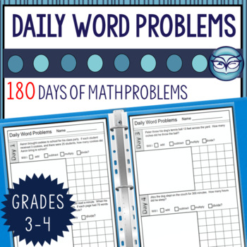 Preview of 180 Daily Math Word Problems Grades 3-4 Spiral Review Bellwork
