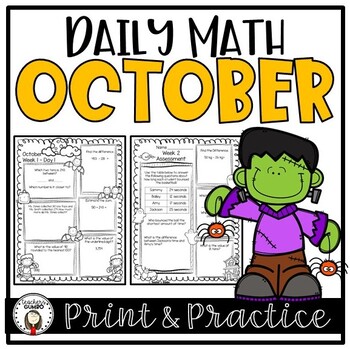 Preview of 3rd Grade Daily Worksheets | Assessments | Halloween Math Spiral Review