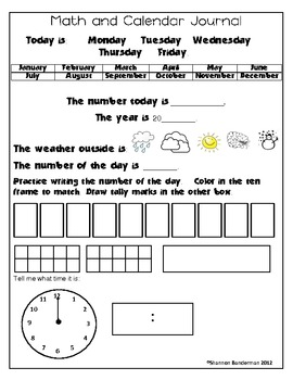 Preview of Daily Math and Calendar Journal