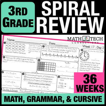 Preview of 3rd Grade Math Spiral Review Morning Work Worksheets, Homework, Math Test Prep