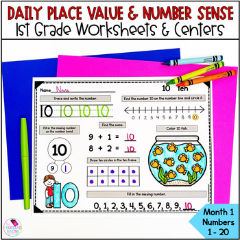 Preview of First Grade Math - Place Value Worksheets - Daily Math Practice - Numbers 1-20