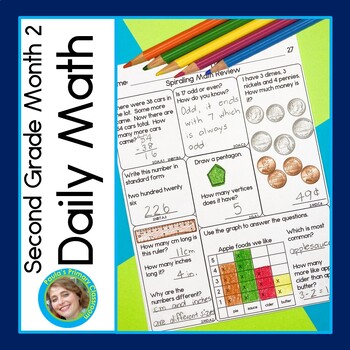 Preview of 2nd Grade Math Spiral Review Worksheet Warm Ups Morning Work Packets October