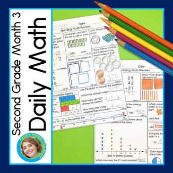 Preview of 2nd Grade Math Spiral Review Worksheet Warm Ups Morning Work Packets November