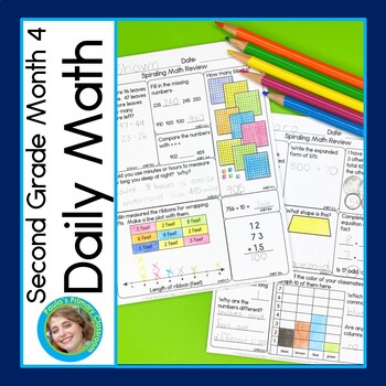 Preview of 2nd Grade Math Spiral Review Worksheet Warm Ups Morning Work Packets December