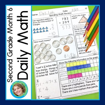 Preview of 2nd Grade Math Spiral Review Worksheet Warm Ups Morning Work Packets February