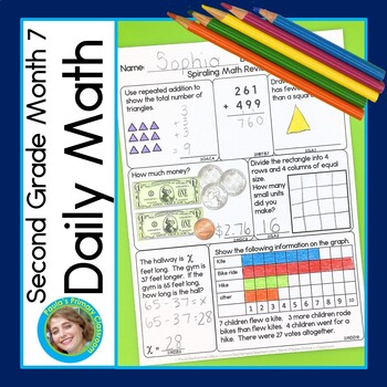 Preview of 2nd Grade Math Spiral Review Worksheet Warm Ups Morning Work Packets March