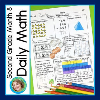 Preview of 2nd Grade Math Spiral Review Worksheet Warm Ups Morning Work Packets April