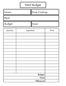 Preview of Daily Meal Planner on a Budget (18-21  SPED)