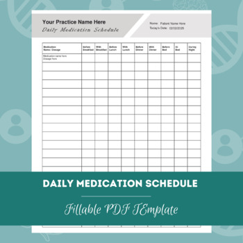Daily Medication Schedule | Editable / Fillable PDF Template | Mental ...