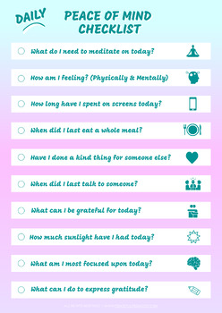 Peace of Mind Checklist for Middle School by Peaceful Pedagogy | TPT