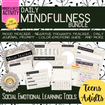 Preview of Daily Mindfulness Pack | Mood, thoughts trackers, journal, check-in sheets | SEL