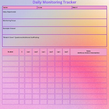 Preview of Daily Monitoring Tracker Sunset Motif