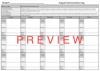 Preview of Daily/ Monthly Parent Communication Log 