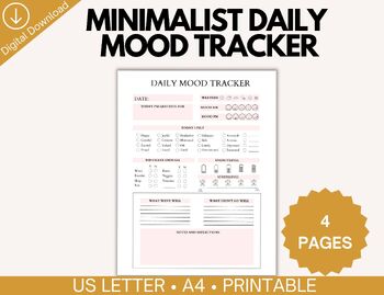 Preview of Daily Mood Tracker, Printable Mood Track, Emotion Tracker, Mood Journal