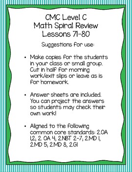 Daily Morning Math Work Spiral Review CMC Level C Lessons 71-80 | TpT