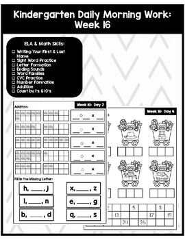 Preview of Daily Morning Work:  Week 16