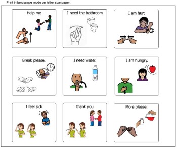 Preview of Daily Needs Sign Language & Picture Cards