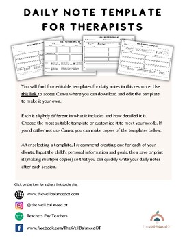 Preview of Daily Note Templates for Occupational Therapists