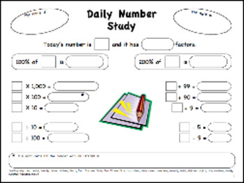 Preview of Daily Number Study Worksheet FREE - Ready to download and use