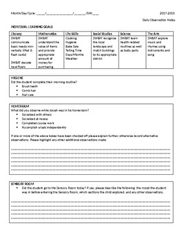 Preview of Daily Observation Sheets - Special Education