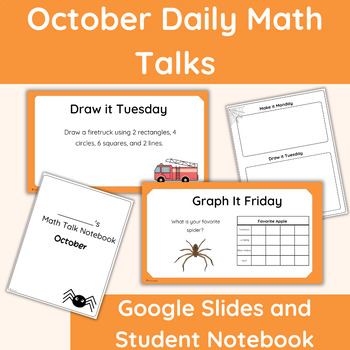 Preview of Daily October Math Number Talk Google Slides with Student Notebook