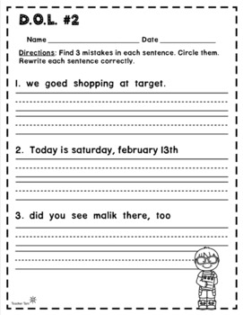 Daily Oral Language First Grade Freebie Dol First Grade Free By Teacher Tam