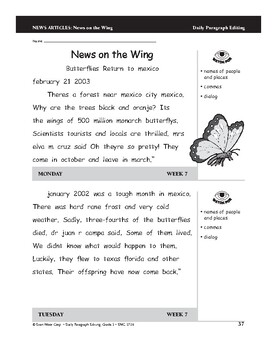 Daily Paragraph Editing, Grade 3, Weeks 7-12 | TpT