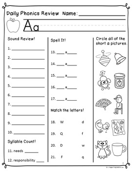 daily phonics review correlated to reading street for 1st grade unit 1