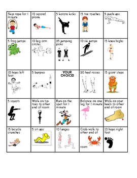 Preview of Daily Physical Activity Bingo