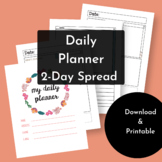 Daily Planner 2 Page Spread - Planner Page Printable - Dai