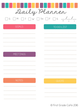 Daily Planner {FREEBIE} by First Grade Cafe | Teachers Pay Teachers