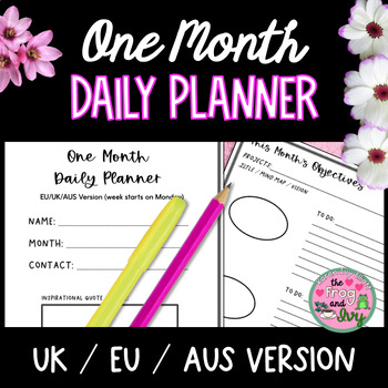 Preview of One Month Daily Planner Productivity Tool UK/EU/AUS Version
