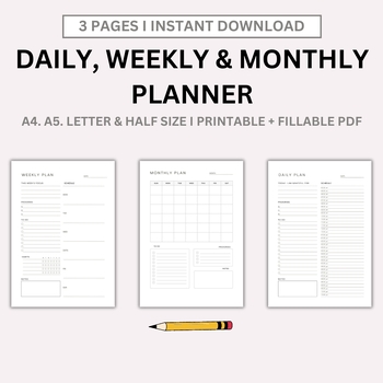 Daily Planner, Weekly Planner, Monthly Planner, Printable planner ...