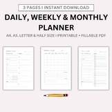 Daily Planner, Weekly Planner, Monthly Planner, Printable 