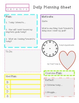 Daily Planning Sheet by Karrie's Korner | Teachers Pay Teachers