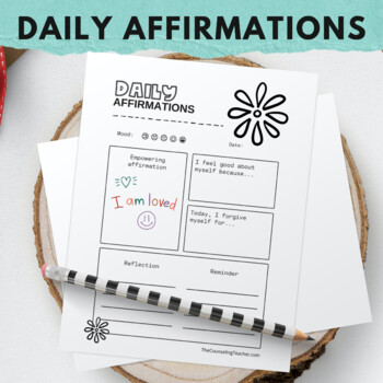 Preview of Daily Positive Affirmations Journal Page to Build Self Esteem