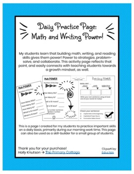 Preview of Daily Practice Page: Math and Writing Power