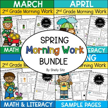 Preview of Math and Literacy Morning Work 2nd Grade - Spiral Review-Spring Worksheets