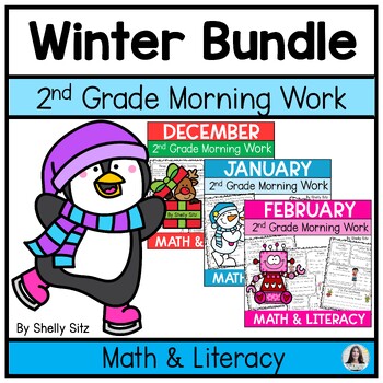 Preview of Morning Work for Second Grade -Math and ELA Spiral Review - Winter Bundle