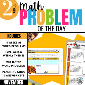 Preview of 2nd Grade Problem of the Day: Fall Math Word Problems for November - Bundle
