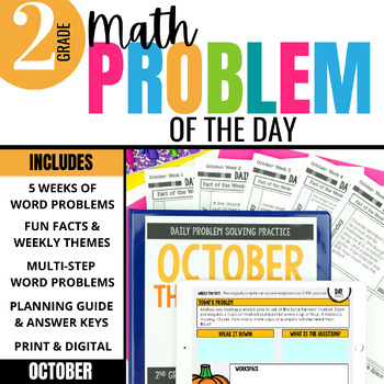 Preview of 2nd Grade Problem of the Day: Fall Math Word Problems | OCTOBER BUNDLE