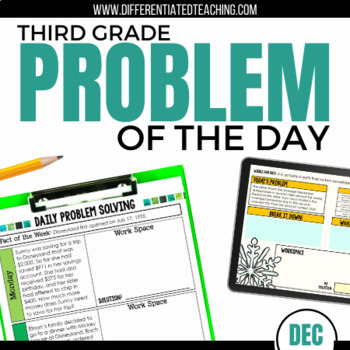 Preview of 3rd Grade Math Word Problem of the Day | December Math Problem Solving Bundle