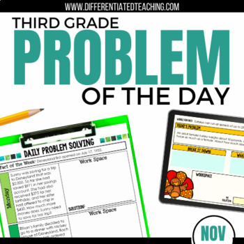 Preview of 3rd Grade Math Word Problem of the Day | November Math Problem Solving Bellwork
