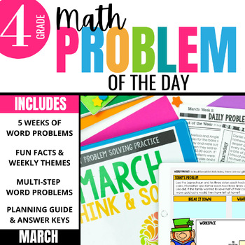 Preview of 4th Grade Math Problem of the Day: March Story Problem Daily Math Warm Ups