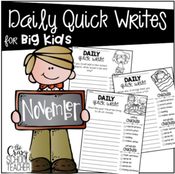 Preview of November Daily Quick Writing Prompts for BIG KIDS