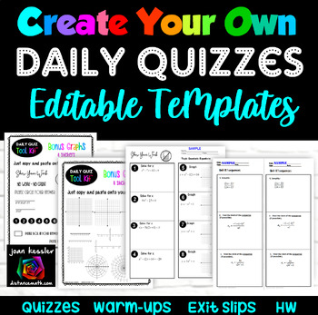 Preview of Daily Quiz Editable Templates for Quizzes, Warm ups, Exit Slips, Bell Ringers