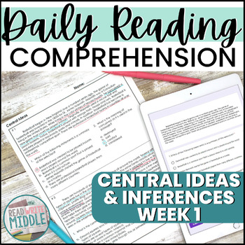 Preview of Daily Reading Comprehension Central Ideas and Inferences Week 1
