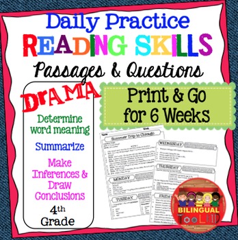 Daily Reading Comprehension Drama Passages Grade 4 by Bilingual Toolkid