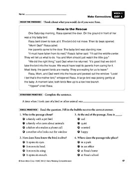 daily reading comprehension grade 2 weeks 1 5 tpt